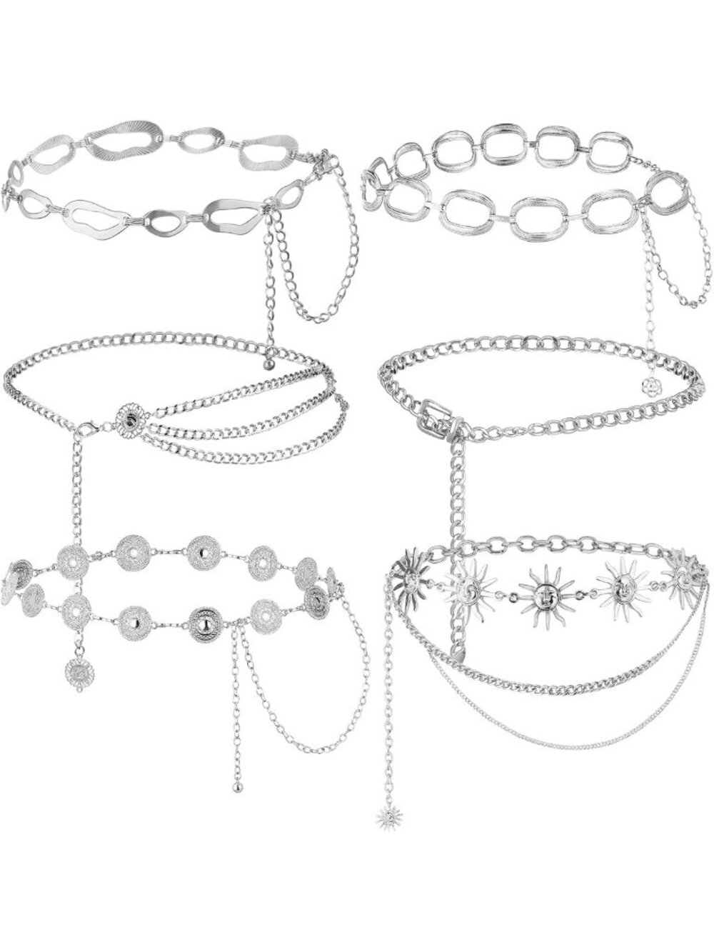 6 Pcs Gold Silver Multi-Layer Waist Chain Belt for Women - Adjustable Body